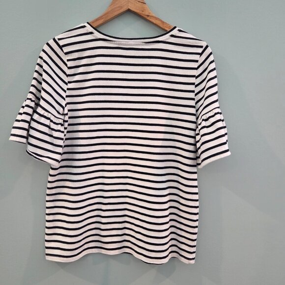 LOFT BLACK & WHITE STRIPED TOP W/EMBROIDERED FLOWERS & HUMMINGBIRDS SIZE SMALL - Picture 5 of 12